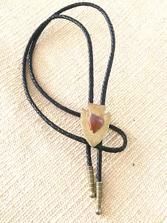 ViNTAGE ARROWHEAD BOLO TiE W Jasper LEATHER Cord - image 10