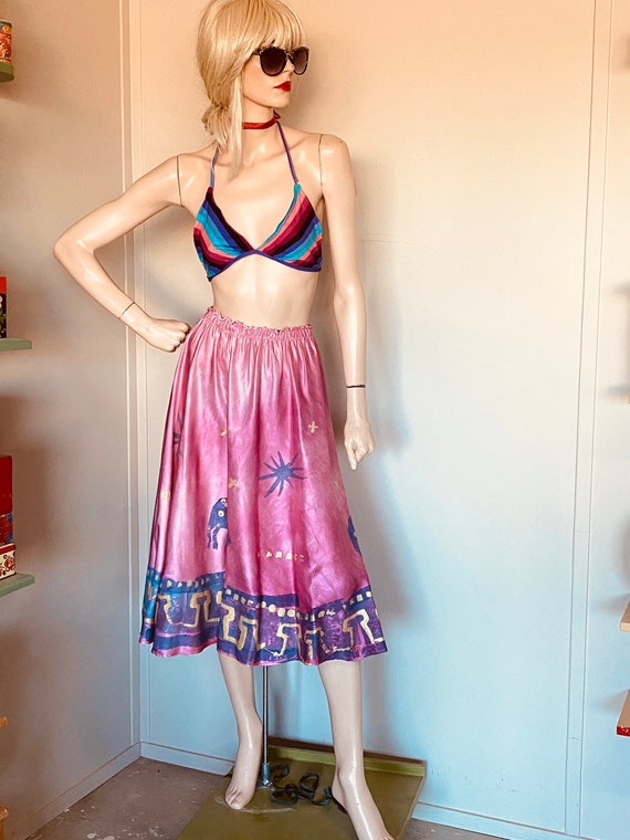 Vintage 80s LAIZE ADZUR Silk CIRCLE Skirt Hand Pai