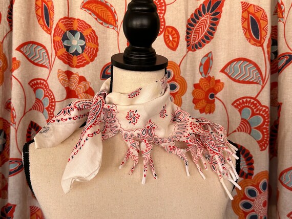 AWeSOME Vintage WHiTE BANDANA SOUTHWEST FRINGED C… - image 2