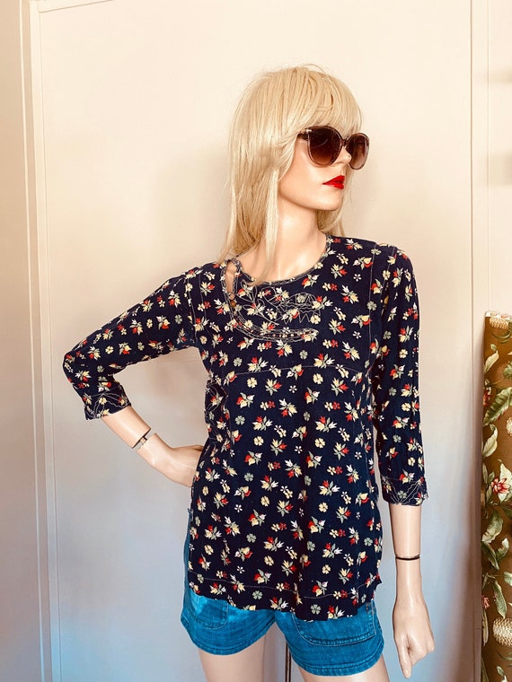 GORGEOUS 1930s FEEDSACK BLOUSE Unique Hand Made Em