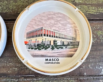 Vintage MASCO Advertising Ashtray: Mid Century Modern PROMOTIONAL Ceramic Collectible