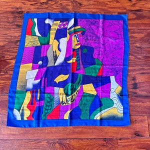 Vintage PICASSO SiLK SCARF Designer 1990&#39;s AbSTRACT WOMAN Portrait Artsy Scarf Museum Of Modern Art