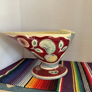 Vintage Mid CENTURY Modern POTTERY ITALIAN Abstract Large Bowl 50's Deruta Biomorphic Botanical Design Art Pottery Studio Pottery M C M