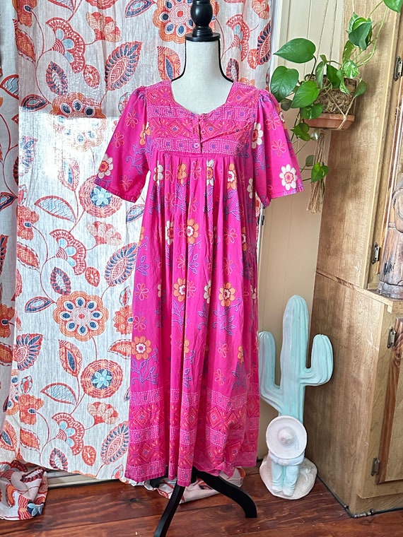 SWeeT CoTTON Vintage 80s HoT PiNK FLORAL KAFTAN D… - image 6