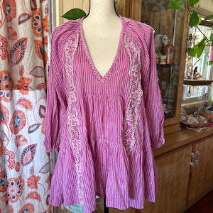 Embroidered Peasant Mini Dress: Retro Violet Cotton Blend, Free People imagen 1