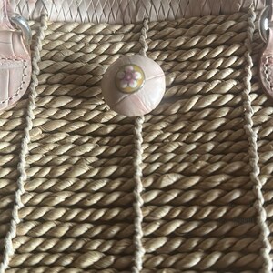 Brighton Vintage Flower Wood Button Straw & Woven Cream Leather Handbag image 7