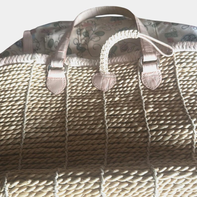 Brighton Vintage Flower Wood Button Straw & Woven Cream Leather Handbag image 5