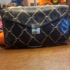 Longchamp Black and Gold Chain Pattern Clutch