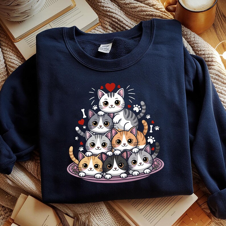 Kawaii Cat Stack PNG – Cute Cartoon Cats Clipart for Sublimation, Funny ...
