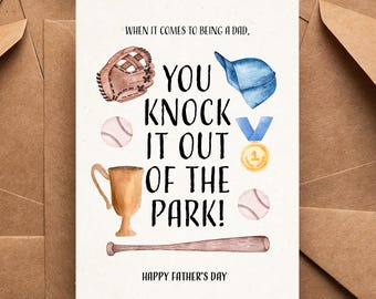 Digital Download Father&#39;s Day Card, Knock it Out of the Park Dad, Digital Download card and Mobile version, Father&#39;s Day Instant Download