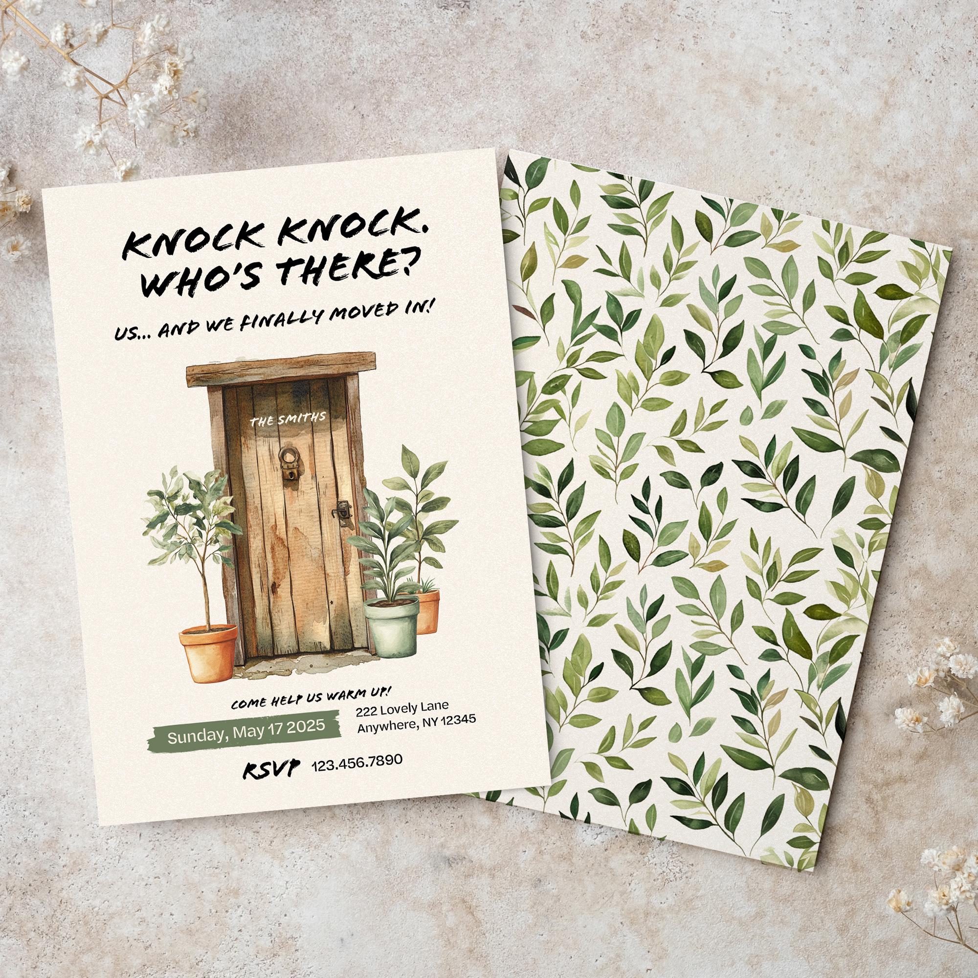 Digital Housewarming Party Invitation, Rustic Charm, Vintage Door, Printable Editable Template Instant Download PDF, JPG, Corjl Template