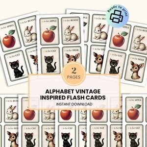 Juego de tarjetas didácticas con el alfabeto vintage, tarjetas didácticas de aprendizaje, tarjetas didácticas ABC, material de educación en el hogar, decoración vintage