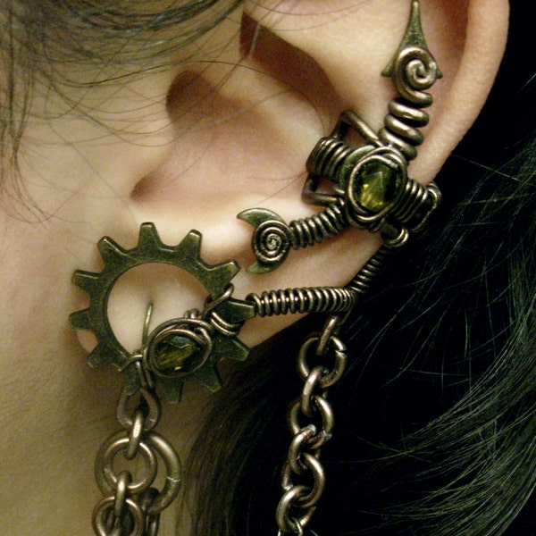 Peridot Alchemist Steampunk Ear Cuff