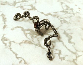 SALE - Heavy Metal Lover Ear Cuff in Gunmetal and Garnet