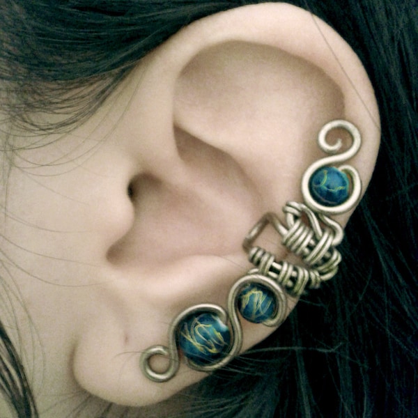 SALE - Steampunk Blue Ear Cuff