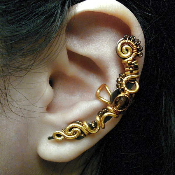 Burnt Amber Ear Cuff - No piercing needed Steampunk Piece