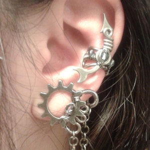 Stardust Steampunk Ear Cuff - Silver Crystals and Stars