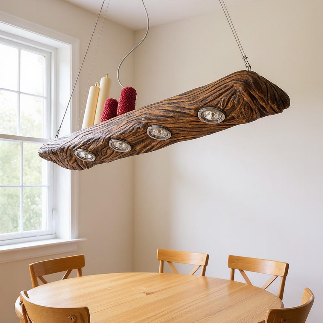 Wood Pendant Light Log Chandelier Lighting Wood Sculpture Lamp