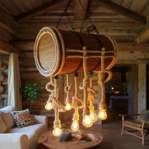 Drum chandelier lighting wood pendant light unique rope ceiling light fixture rustic drum lampshade handmade furniture decor
