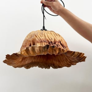 Wood pendant light woodcarving chandelier hanging lamp lighting rustic lamshade living room decoration