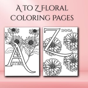 Coloriages de fleurs de A à Z à imprimer | Art de l&#39;alphabet botanique | Feuilles de coloriage numériques pour enfants et adultes | 8,5 x 11