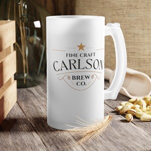 Personalized Beer Logo Frosted Glass Beer Mug, Custom Beer Stein for Father&#39;s Day, Groomsmen Gift, Custom Name Home Bar, Beer Lover&#39;s Party