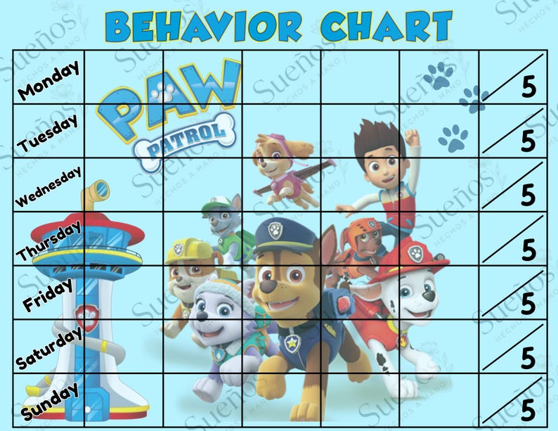 Power Rangers Behavior Chart Paw Patrol Behavior Chart - Etsy