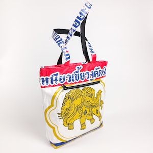 Upcycled Rice Sack Tote Bag: Handmade Thai Design