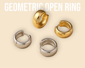 Geometric Open Ring for Women – Minimalist Adjustable Silver Tone Ring – Modern Statement Jewelry