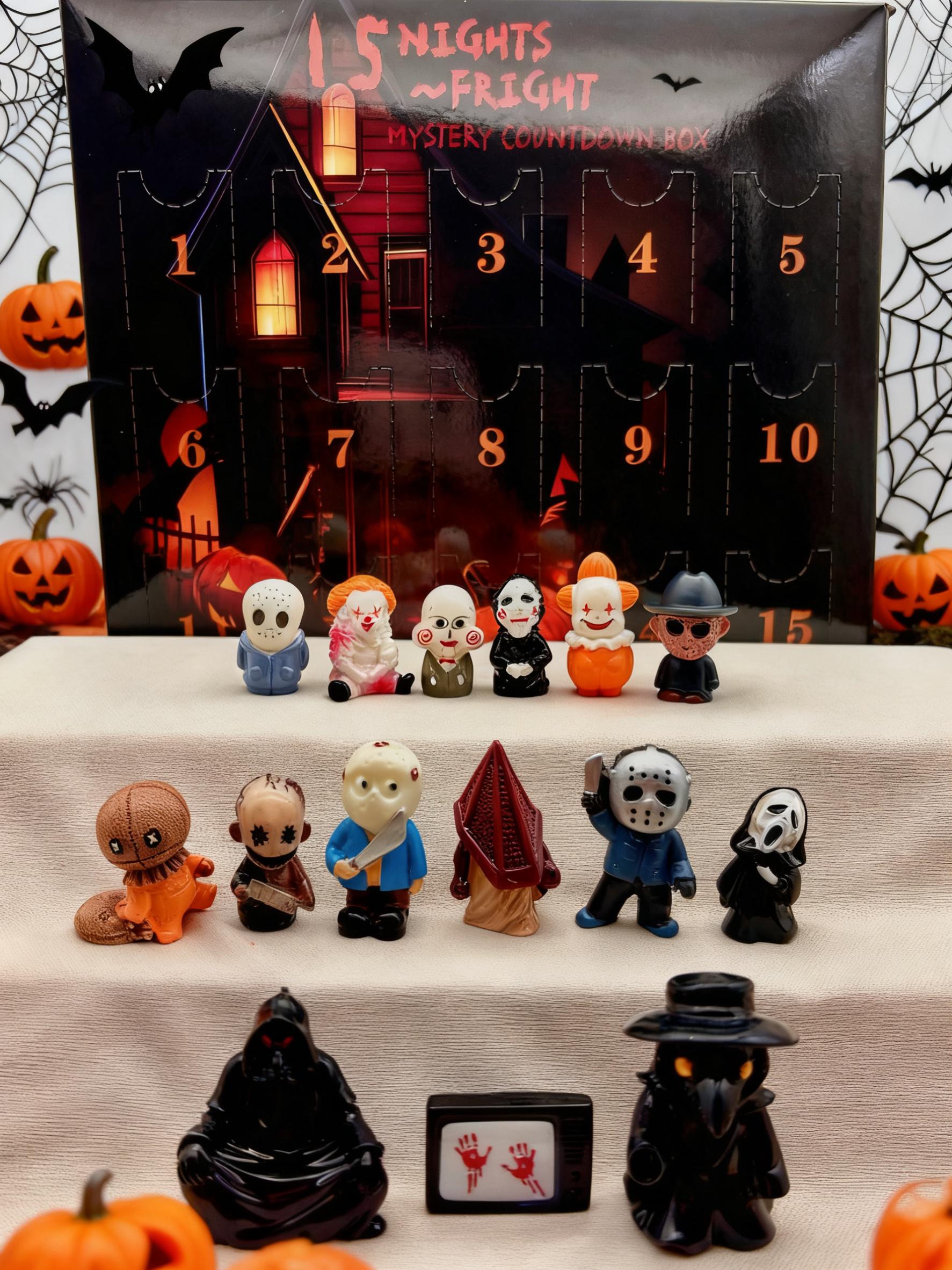 31 Nights of Fright Halloween Countdown Box with Resin Figures Hanging Charms De
