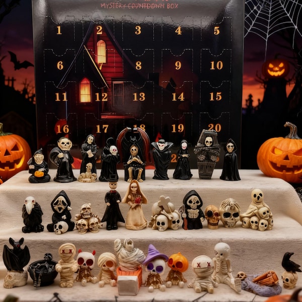31 Noches de Terror - Edición Mundo Calavera / Calendario de Adviento de Navidad 2025 / Caja de Cuenta Regresiva de Mini Coleccionables de Terror -