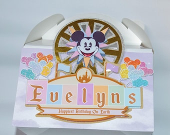 Happiest birthday on earth| Disneyland party favors| Disney treat boxes| pastel Disney party| Disneyland custom gable box| Mickey party box
