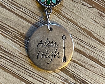 Aim High - Silvertone Charm Necklace/Inspirational/BOHO/Vintage