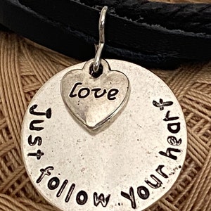 Just Follow Your Heart Leather Bracelet with Silvertone Charm image 1