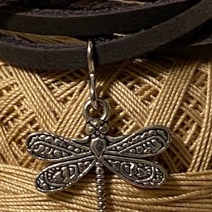 Dragonfly Leather Bracelet with Silvertone Charm