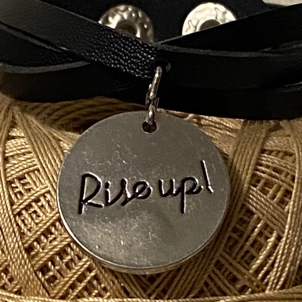 Rise Up - Leather Bracelet with Silvertone Charm