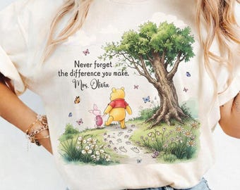 Camiseta personalizada de Winnie the Pooh de Disney para profesores: Nunca olvides la diferencia que marcas. Camiseta de agradecimiento para profesores de Winnie the Pooh.