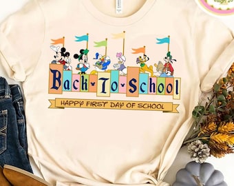Mickey and Friends Disney Back To School Shirt, Happy First Day of School 2025, Student Teacher Team Shirt, Kindergarten Kids Girls School