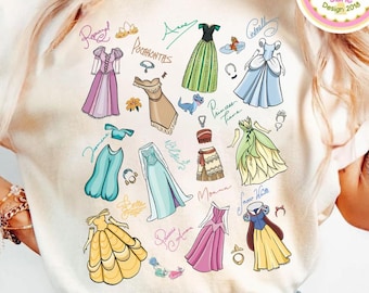 Disney Princess Shirt, Cinderella Belle Rapunzel Tiana Dress Signature Disney Girl Trip Shirt, Disney Trip Tee, Princess Birthday Girl Shirt