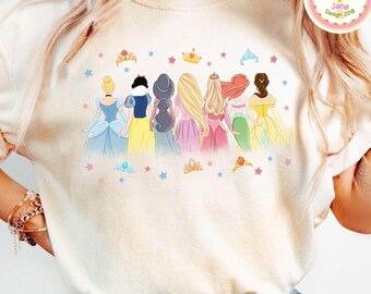Disney Princess Shirt, Cinderella Belle Rapunzel Tiana Ariel Snow White Disney Girl Trip Shirt, Disney Trip Tee, Princess Birthday Girl Gift