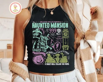 Retro Disney Haunted Mansion Baby Tee Crop Tank, Welcome Foolish Mortals Hitchhiking Ghost Spooky Season Madam Leota Disney Halloween Shirt
