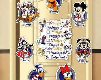 Puerta de camarote personalizada para crucero familiar de Disney, imán de Mickey y sus amigos con todos los personajes de Disney, Disney Wish Magic Dream Fantasy Wonder