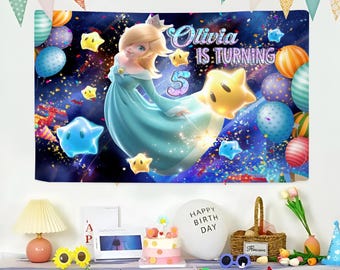 Custom Princess Rosalina Birthday Backdrop, Super Mario Personalized Banner, Mario Party Decorations, Rosalina Birthday Theme Wall Tapestry