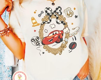 Retro Coquette Bows Disney Cars shirt, Lightning McQueen Birthday Cars Family Shirt, Disney Girl Trip Shirt, Disney Cars Checkered Shirt
