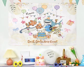 Personalized Disney Finding Nemo Birthday Wall Tapestries, Finding Dory Marlin Nemo Birthday Boy Backdrop, Birthday Girl Banner, Party Decor