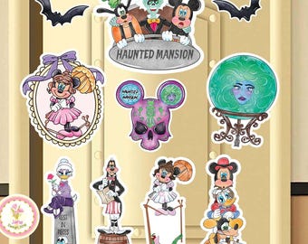 Imán para puerta de crucero de la Mansión Encantada de Disney, imán retro de bienvenida a los Insensatos Mortales, imán de Halloween en alta mar con fantasmas haciendo autostop