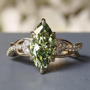 IGI Certified 1.50 CT Marquise Cut Lab Created Engagement Ring, Solitaire Split Shank Ring, 14K Yellow Gold Marquise Cut Split Shank Ring