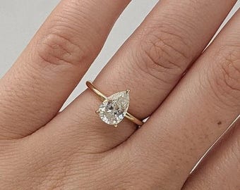 14K Gold Pear Lab Grown Diamond Engagement Ring | Handmade Solitaire