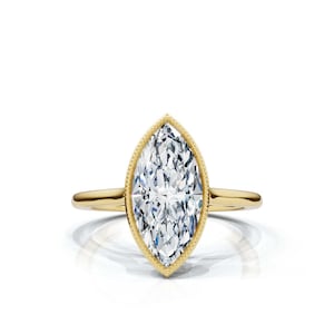 Marquise Cut Bezel Solitaire Ring, IGI Certified Lab Grown Diamond, 925 Silver Moissanite Diamond Ring, 14K Gold Wedding Ring, Gift For Her