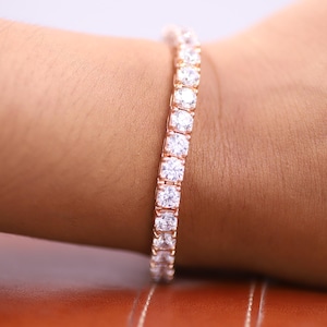 Lab Grown Diamond Tennis Bracelet: 18k Gold or Sterling Silver Chain